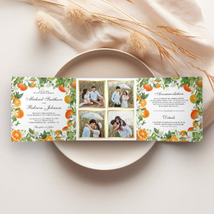 Tangerine Citrus Orange Photo Collage Wedding Tri-Fold Invitation