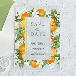 Tangerine Citrus Orange Wedding Save the Date Acrylic Invitations