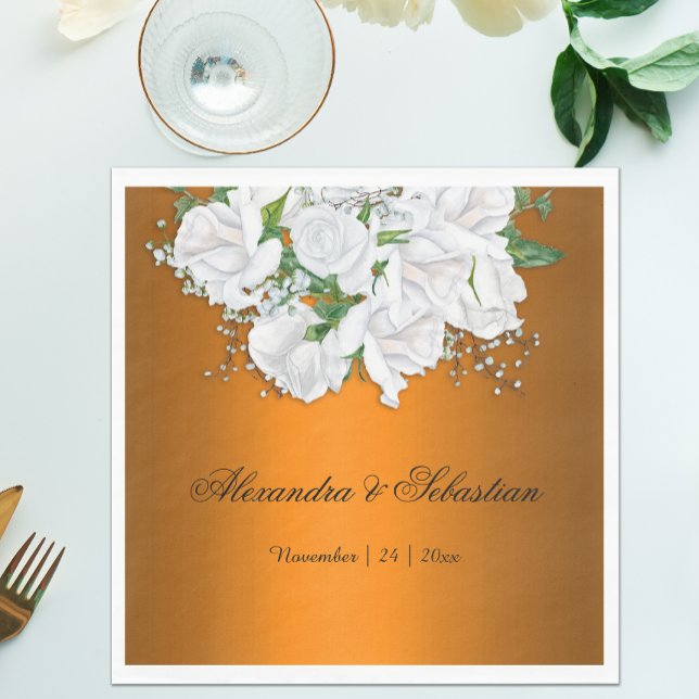 Tangerine Elegance and White Roses Wedding Napkin (Creator Uploaded)