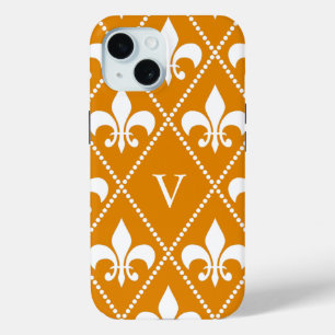Tangerine Fleur de Lis w/ monogram iPhone 15 Case