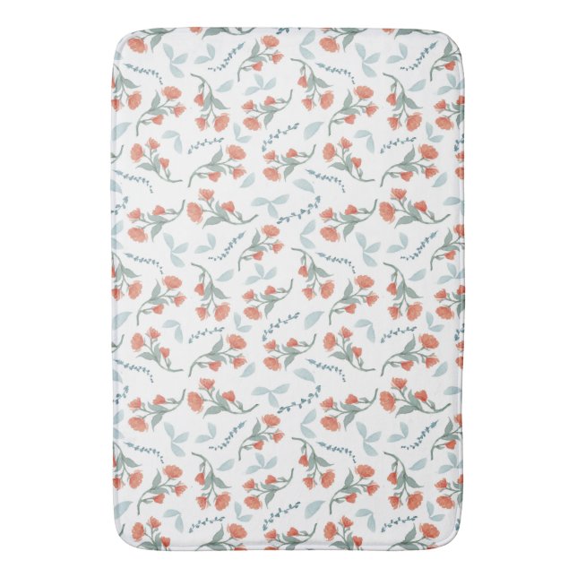 Tangerine Floral  Bath Mat (Front Vertical)