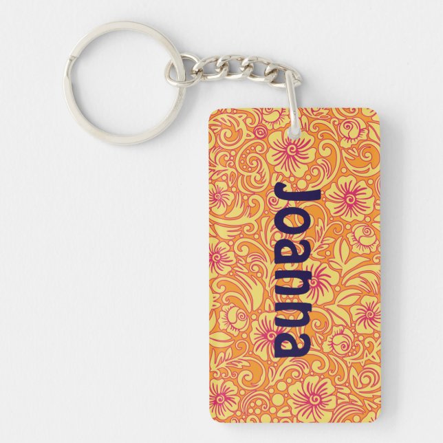 Tangerine Floral Personalised Name Keychain (Front)