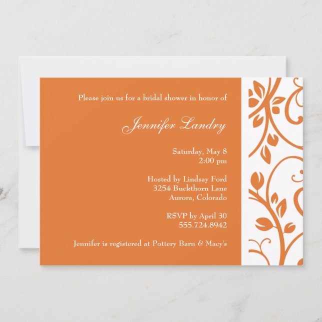 Tangerine Floral Vine Bridal Shower Invitation (Front)