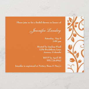 Tangerine Floral Vine Bridal Shower Invitation