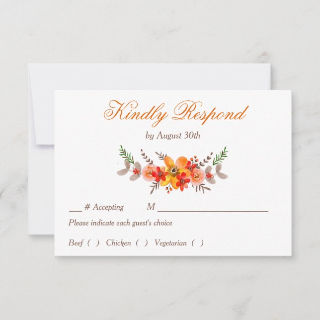 Tangerine Floral Wedding Rehearsal Dinner RSVP (Front)
