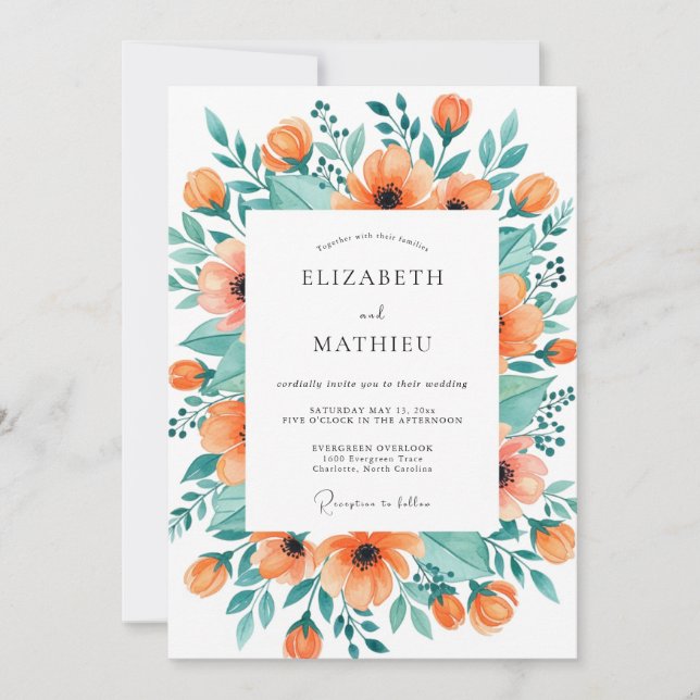 Tangerine Graceful Spring Wedding Invitation (Front)