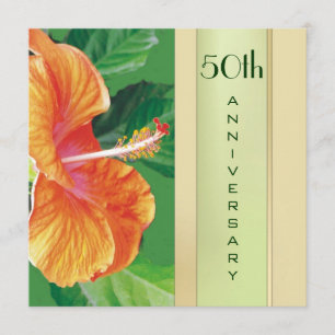 Tangerine Hibiscus 50th Wedding Anniversary Invitation