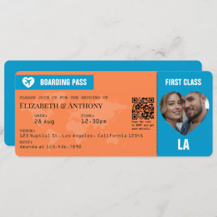 Tangerine & Lagoon Blue Boarding Pass Wedding Invitation