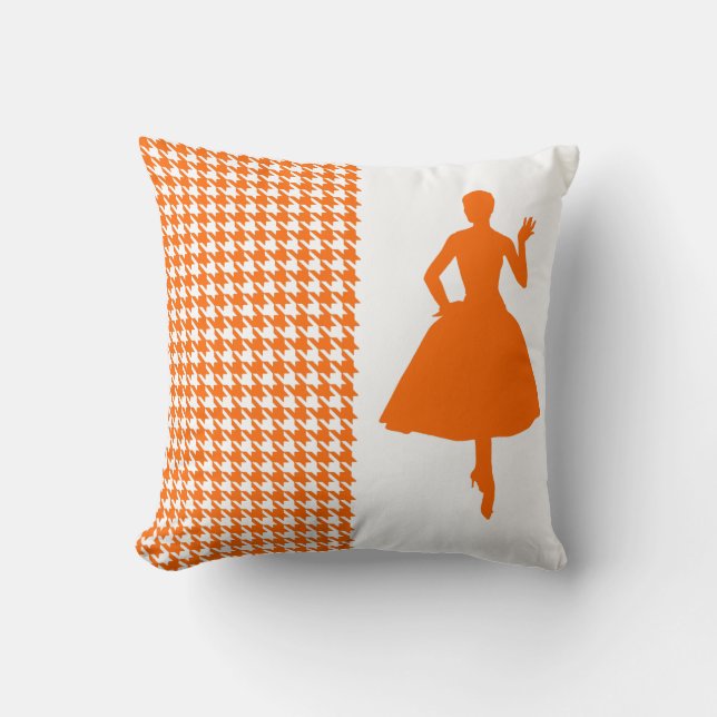 Tangerine Modern Houndstooth with Silhouette Cushion (Front)