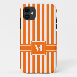 Tangerine Modern Stripe with Monogram iPhone 11 Case