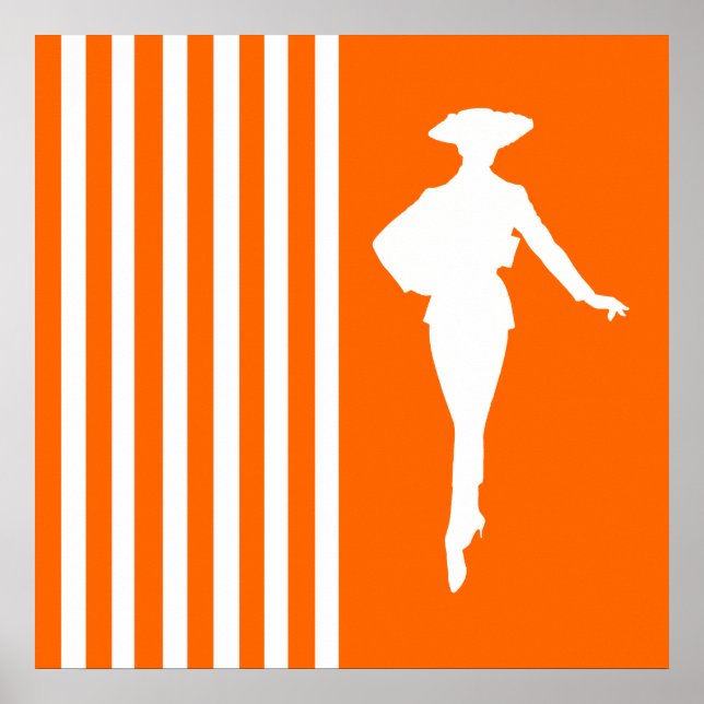Tangerine Modern Stripes with Fashion Silhouette Poster (Front)