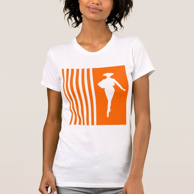 Tangerine Modern Stripes with Fashion Silhouette T-Shirt (Front)