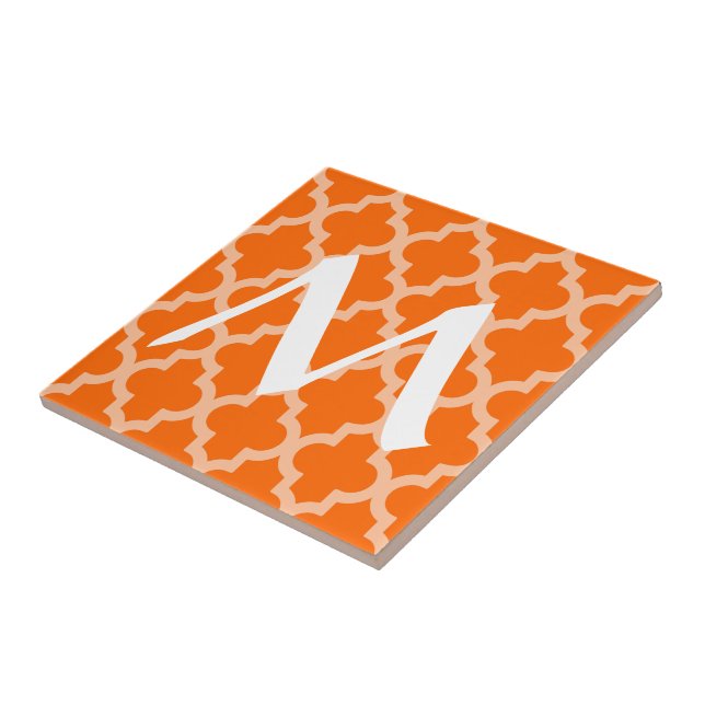 Tangerine Moroccan Moods Quatrefoil with Initial Ceramic Tile (Side)