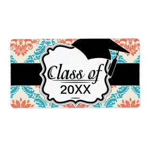 tangerine orange and aqua blue ornate damask