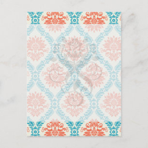tangerine orange and aqua blue ornate damask postcard