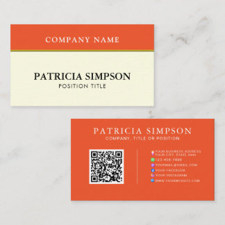 Tangerine Orange and Beige Cream QR Code Template Business Card