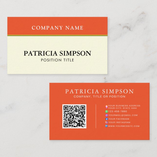 Tangerine Orange and Beige Cream QR Code Template Business Card (Front/Back)