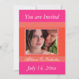 Tangerine Orange and Pin Photo Wedding Invitation