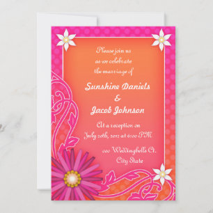 Tangerine Orange and Pink Wedding Reception Invitation