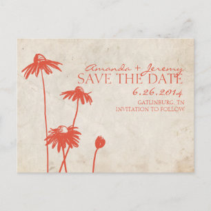 Tangerine Orange Black Eyed Susans Save the Date Announcement Postcard
