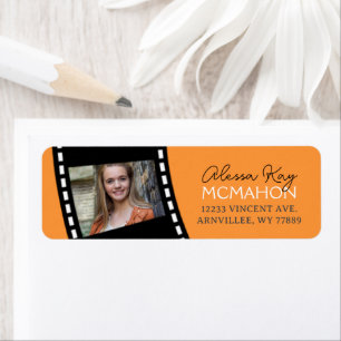 Tangerine Orange & Black Filmstrip Return Address Label