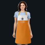 Tangerine Orange Employee Logo, Name, Company Apron<br><div class="desc">Easily personalise this Custom Eyecatching Employee Apron with your business logo, employee name, company name, slogan, website or any custom message. A simple business design in tangerine orange and white colours fully customisable, sans-serif basic and modern fonts and a professional and clear look. This all-Over Print Apron is avaiable in...</div>