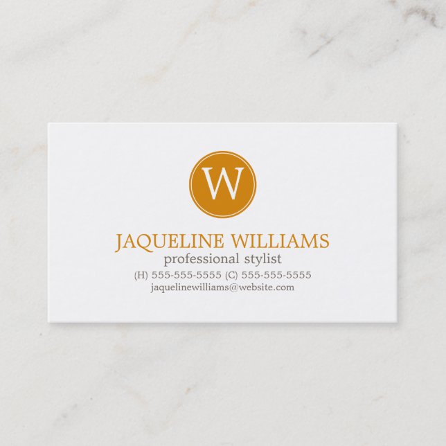 Tangerine Orange Greek Key Pattern Monogram Business Card (Front)