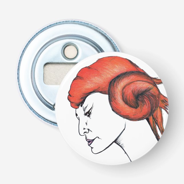 Tangerine Orange Haired Woman Portrait Pop Art Bottle Opener (Front)