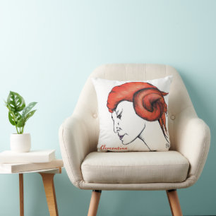 Tangerine Orange Haired Woman Portrait Pop Art Cushion