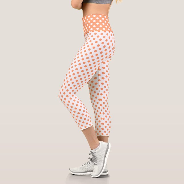 Tangerine Orange Polka Dots Circles Capri Leggings (Left)