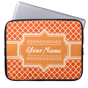 Tangerine Orange Quatrefoil Personalised Laptop Sleeve
