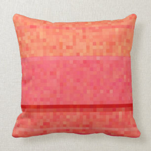 Tangerine orange red and pink pixel blocks cushion