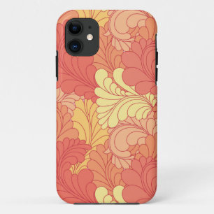 Tangerine Orange Retro Floral Paisley Feathers iPhone 11 Case
