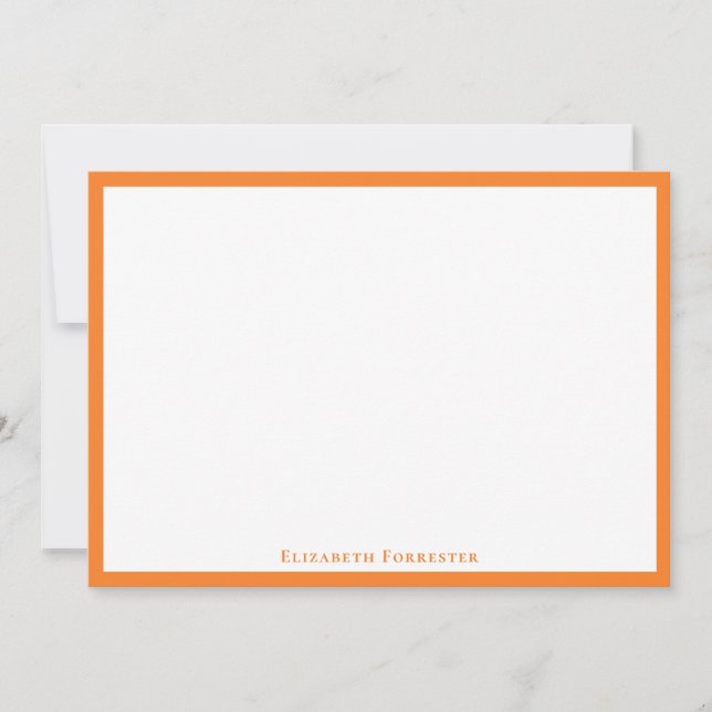 Tangerine Orange Simple Minimalist Border Note   Card (Front)