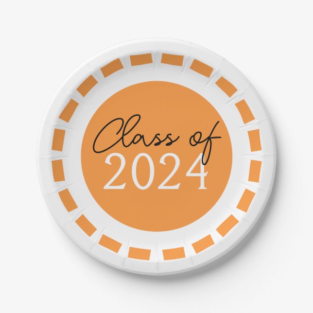 Tangerine Orange & White Filmstrip Graduation Paper Plate (Front)