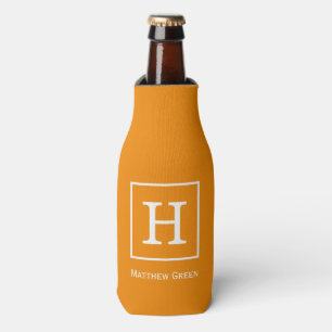 Tangerine Orange White Framed Initial Monogram Bottle Cooler