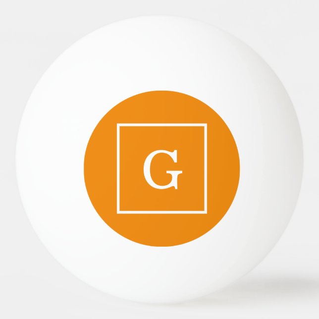 Tangerine Orange White Framed Initial Monogram Ping Pong Ball (Front)