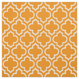 Tangerine Orange, White Moroccan Quatrefoil #6 Fabric