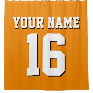 Tangerine Orange White Sports Jersey Team Jersey Shower Curtain