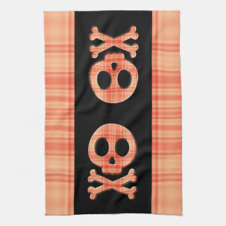 Tangerine Plaid Skull Tea Towel
