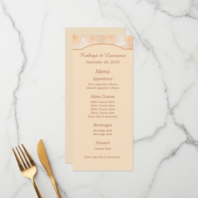 Tangerine Roses Personalised Wedding Menu (Front/Back In Situ)