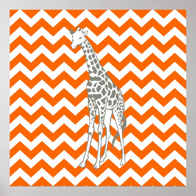 Tangerine Safari Chevron with Pop Art Giraffe Poster (Front)