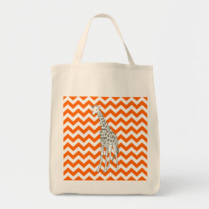 Tangerine Safari Chevron with Pop Art Giraffe Tote Bag