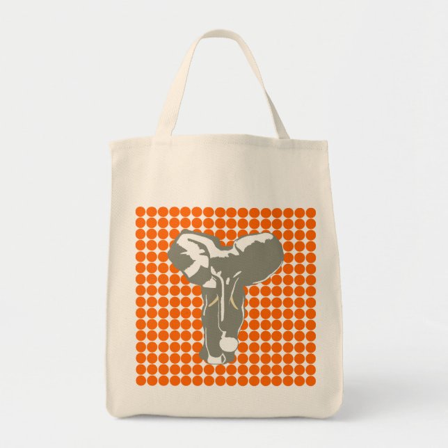 Tangerine Safari Dot with Pop Art Elephant Tote Bag (Front)