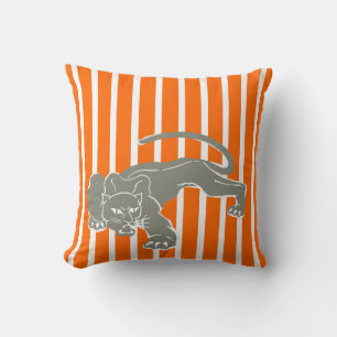 Tangerine Safari Stripe Pillow with Leopard