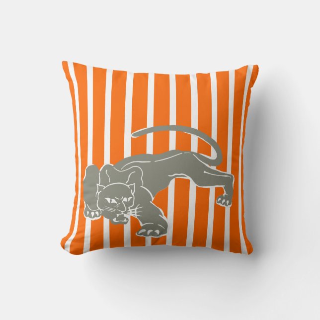 Tangerine Safari Stripe Pillow with Leopard (Front)