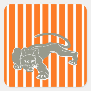 Tangerine Safari Stripe with Leopard Square Sticker