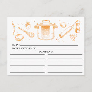Tangerine Sketched Kitchen Tools Recipe Cards