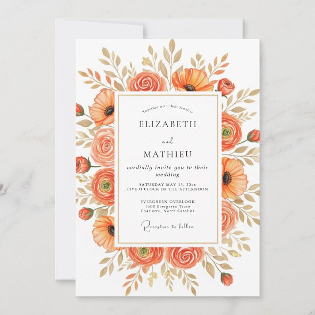 Tangerine Stately Autumnal Wedding Invitation (Front)