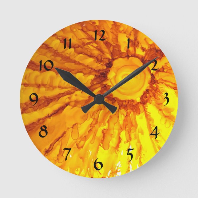 Tangerine Sun Wall Clock - With Numbers (Front)